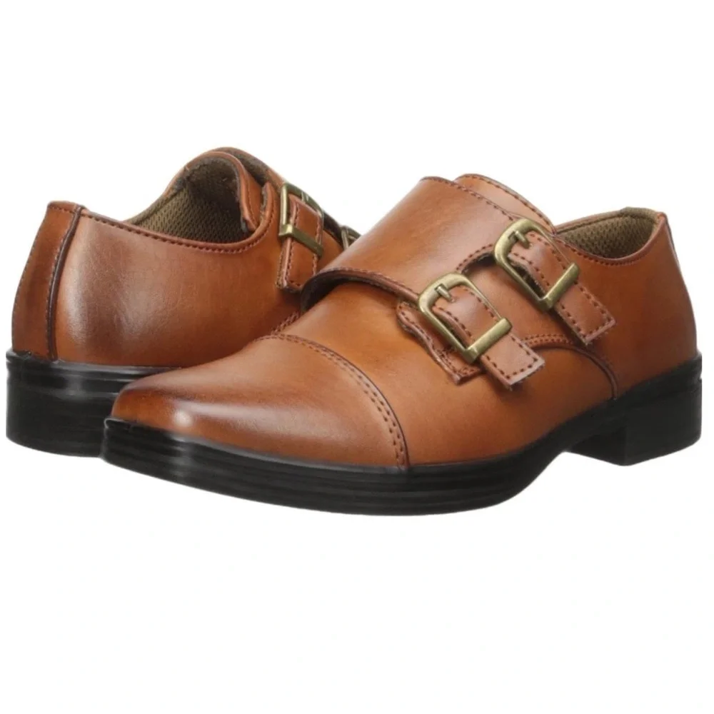 Deer Stags Boys Double Strap Cap Toe Dress Shoes Congac Brown Size 5 Infant Baby